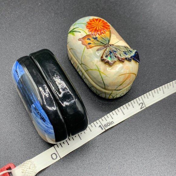 Russian Lacquer Pill Boxes Set Butterfly Boat Pill Shape Miniature Trinket Boxes - Picture 10 of 10